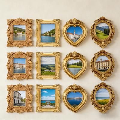 12 buc. Ramă Foto Mini Vintage Ramă Foto Miniaturală Aurie DIY Oval Dreptunghiular Inimă Cadru Mic de Afișare Decorare Petrecere de Nuntă Crăciun