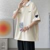 Casual Letter Loose Basic Polo Shirts Men's Clothing Solid Color Chic Spliced Summer Lapel Button Korean Short Sleeve T-shirts