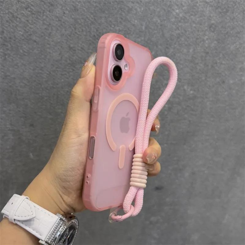 Luxury With Lanyard Soft Silicone For Magsafe Case for For Iphone 16 15 14 Plus 13 12 Pro Max Wireless Charge Magnetic Clear Cover