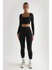 Women's Summer 2026 European & American Square Neck Two-Piece Set - Slim Fit, Long Sleeve, Solid Color Suit