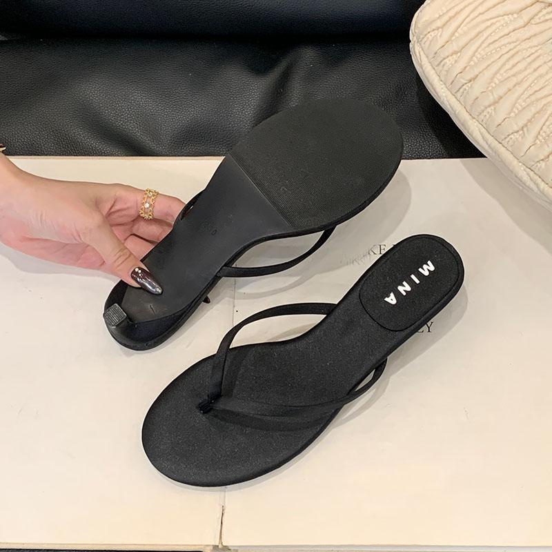 Fashion Female Flip flops Fashion Low Heel Slippers Shoes For Women Summer Beach Slides Round Toe Ladies Heeled Slippers Sandals Shoes