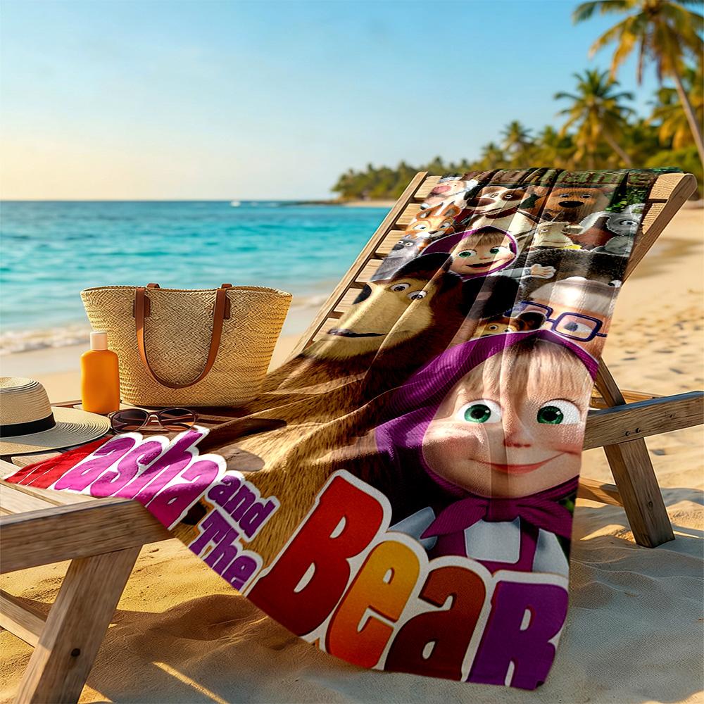 Masha Bear Personalized Name Beach Towel Soft Durable Quick-Dry Suitable for Swimming Gym Camping Yoga Vacation