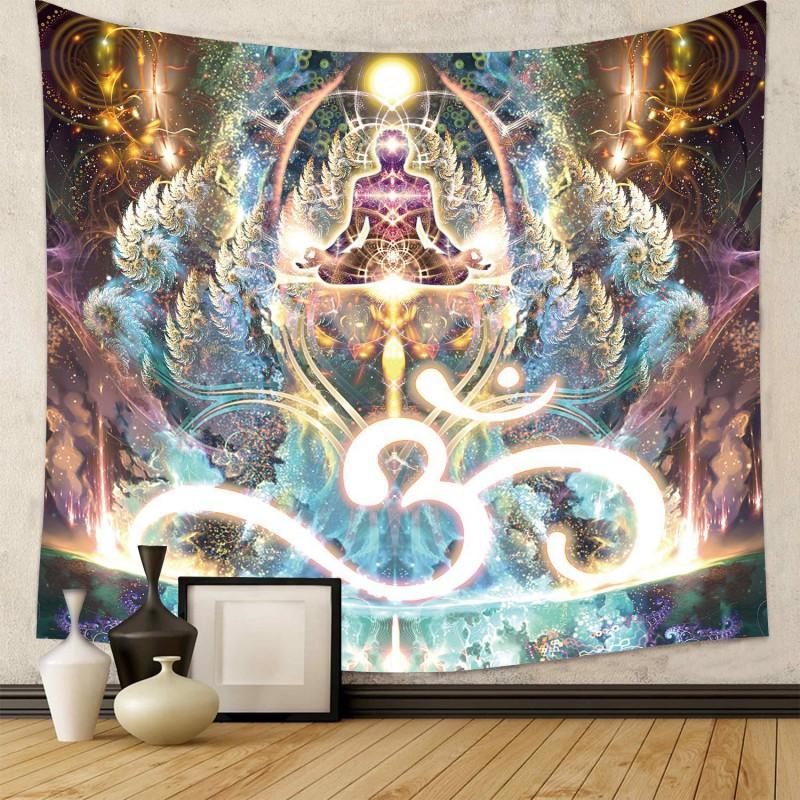 Boho Chic Wall Tapestry With Moon Phase Floral Starry Sky Design Bedroom Yoga Studio Decor