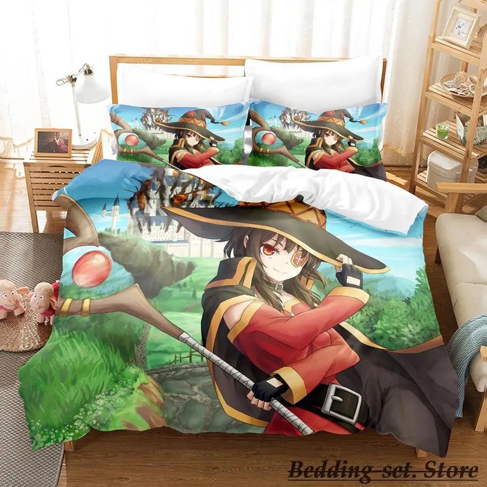 KonoSuba Bedding Set Single Twin Full Queen King Size Bed Set Adult Kid Bedroom Duvetcover Sets Anime parure de lit Bed