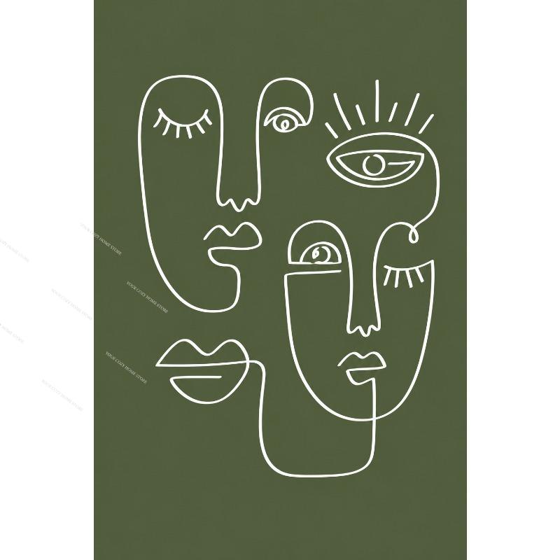 Sage Green Abstract Line Art Canvas Gallery Wall Prints Minimalist Geometric Leaf Face Wall Art Boho Neutral Modern Home Decor