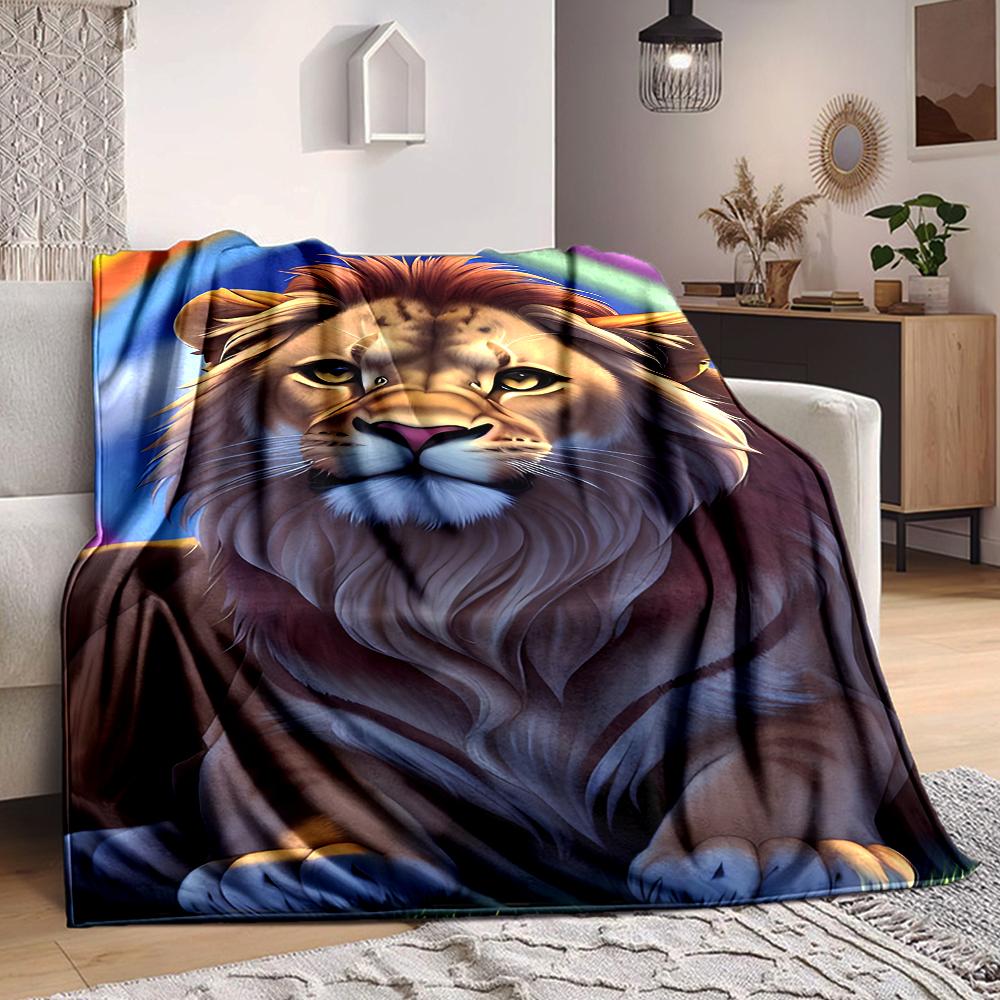1Pc Lion'S Majestic Gaze Flannel Blanket, Soft And Comfortable, Casual Warm, Camping Travel, Christmas, Halloween Xmas Gift. G151