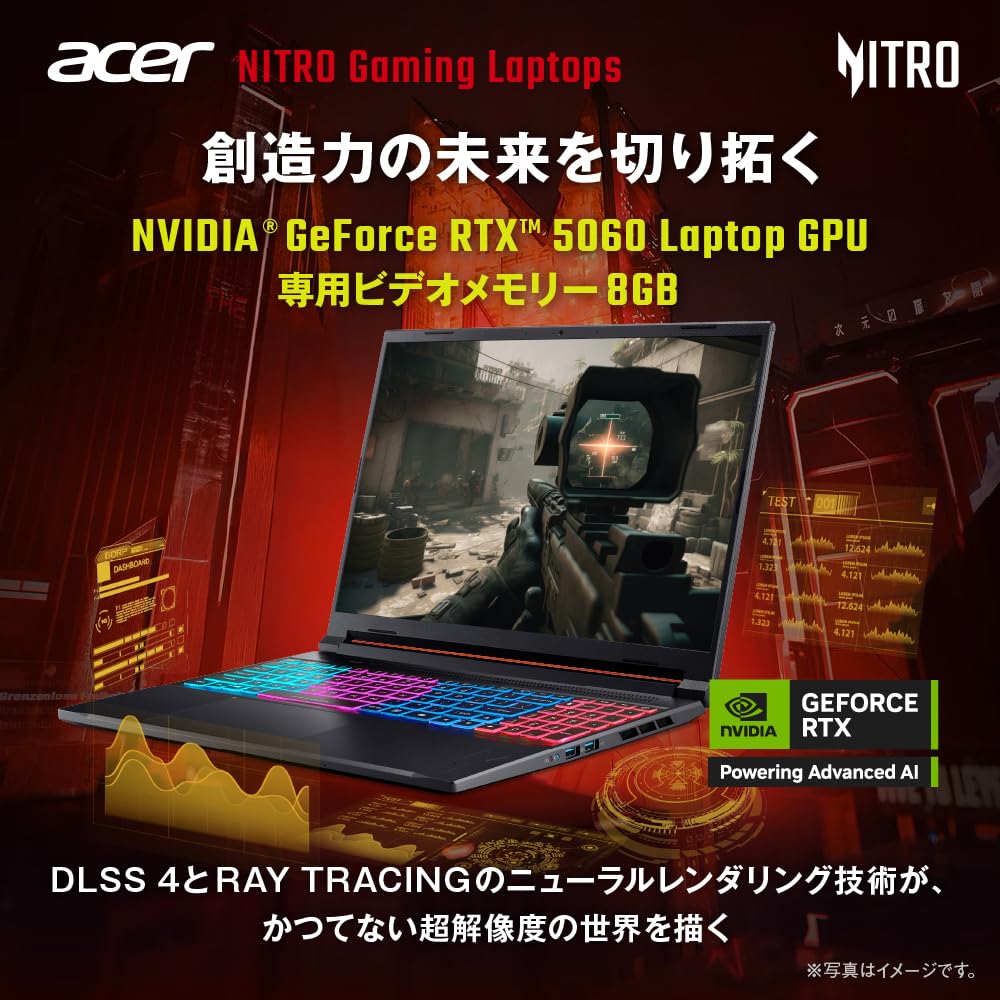 Acer Nitro V 16S AI Desktop PC with Ryzen 7 RTX 16GB 1TB WUXGA IPS Matte 180Hz Dual Quad sRGB WiFi Bluetooth MUX Windows English Keyboard 260, 5060,