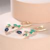 Blue Crystal Water Drop Stone Pendant Green Jade Leaf Hoop Earrings For Women Vintage Gold Color Ear Buckle Wedding Jewelry Gift