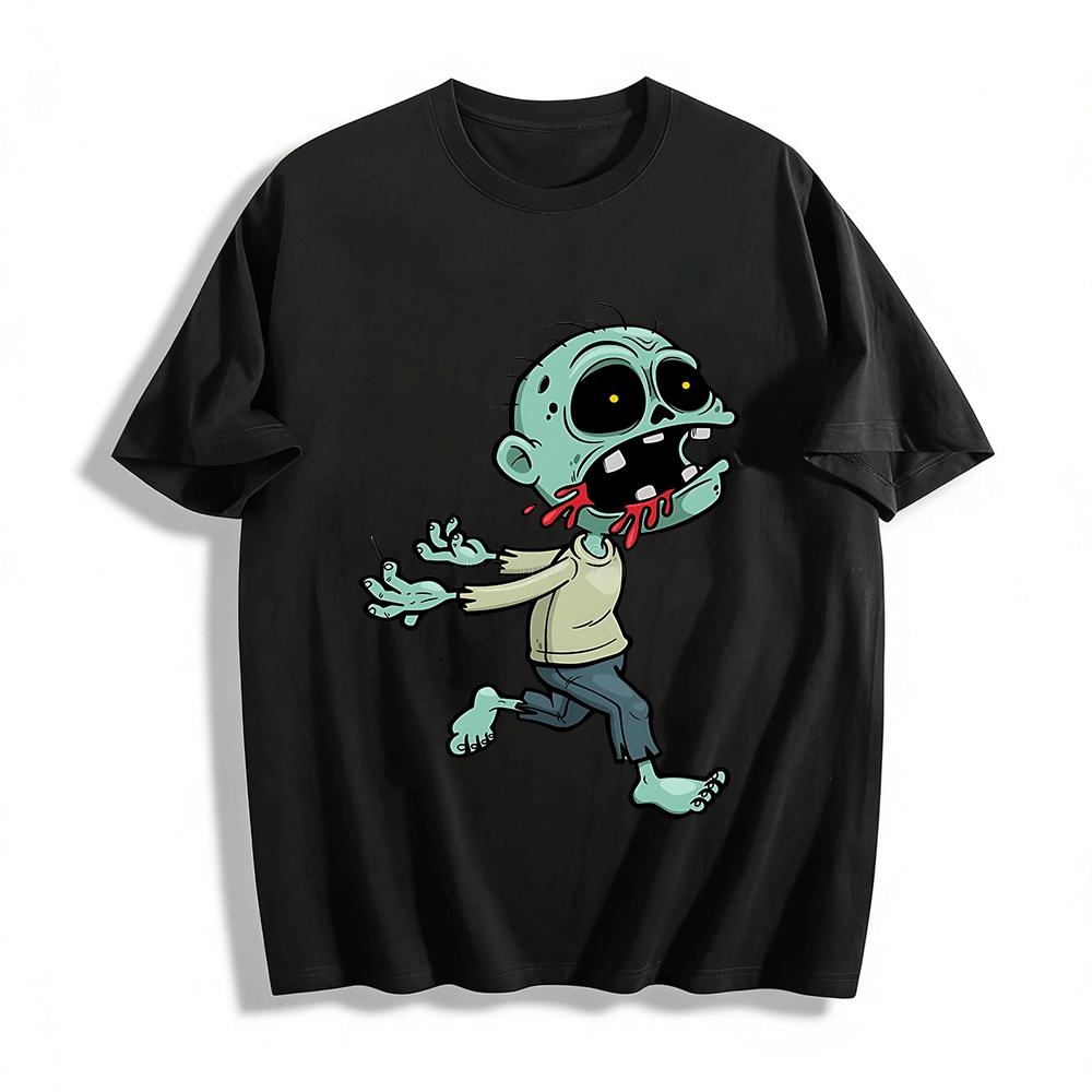 

Cartoon Zombie Print Casual Top Halloween Spooky Tee Pure cotton T-shirt XXS
