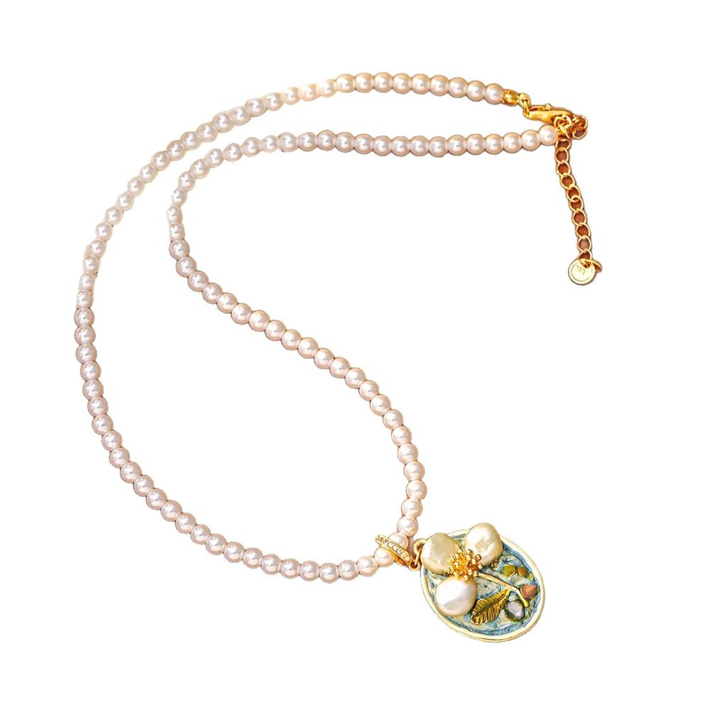 Oil painting style Baroque pendant necklace Women's Monet Garden New Chinese style