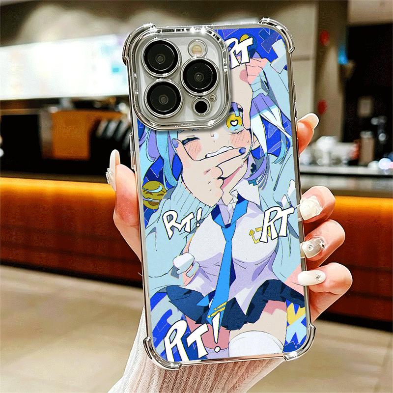 Anime Kwaii Girl Ins Style Plating Phone Case For Iphone 16 17 Pro Max Air 16E 14 15 Plus 12 13 Mini Anti-Fall Airabag Cover