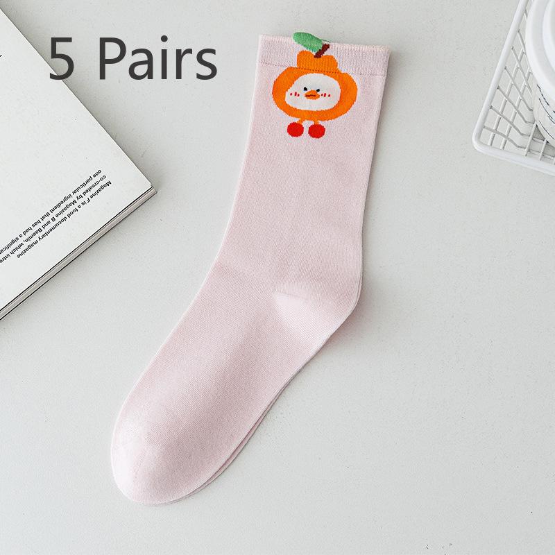 5 Pairs of Female Spring and Summer Cute All Match Cartoon Animal Tube Socks