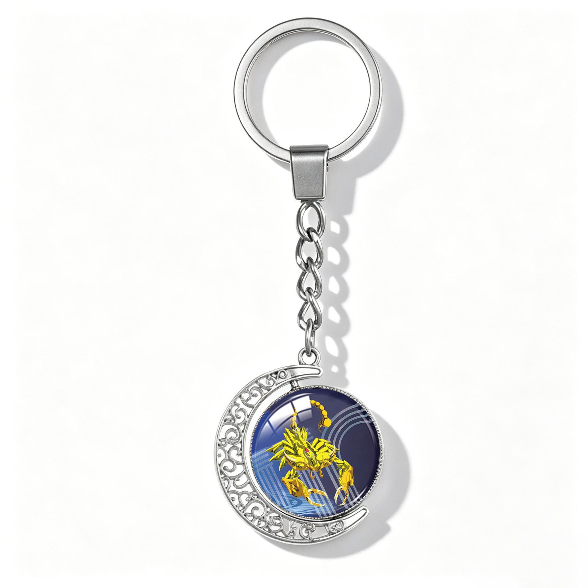 Saint Seiya Zodiac Keychain: Double-Sided Moon Pendant for Car Keys & Bags