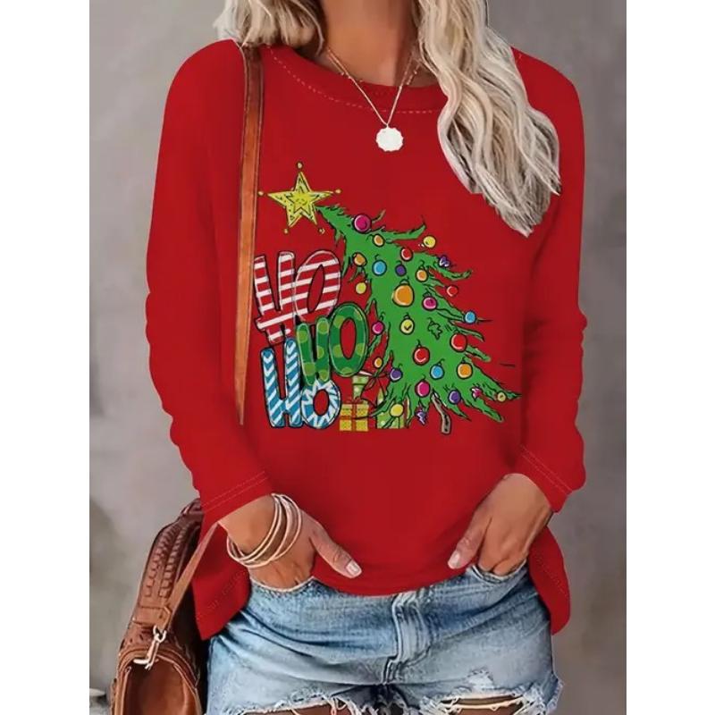 European and American Style Foreign Trade Women's Clothing Spring and Autumn New Casual Versatile High-quality Printed Long-sleeved T-shirt
