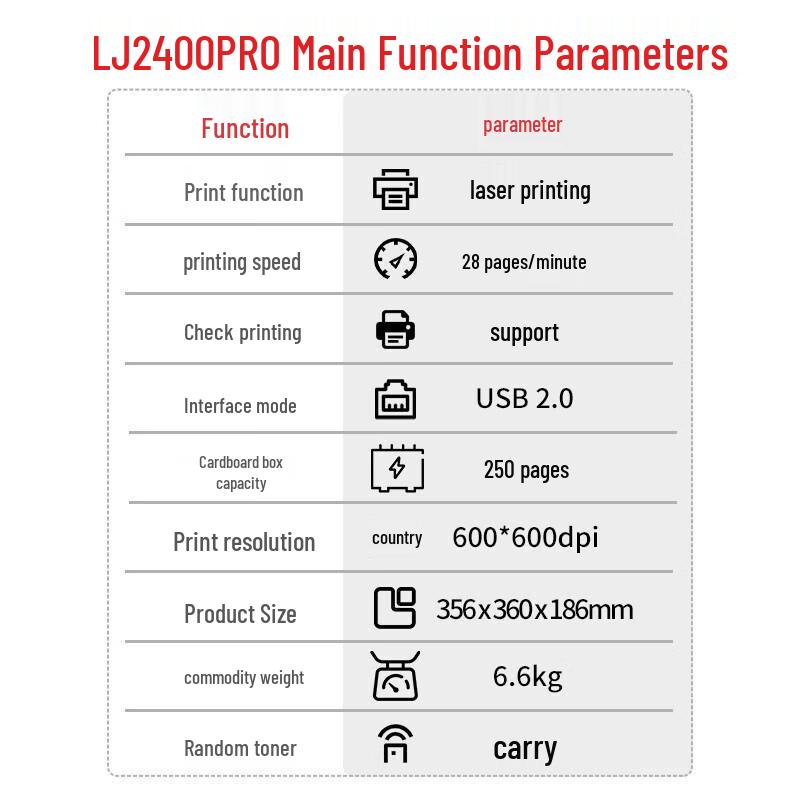 Lenovo LJ2400 Pro A4 Black and White Laser Printer CN plug (adapter included)