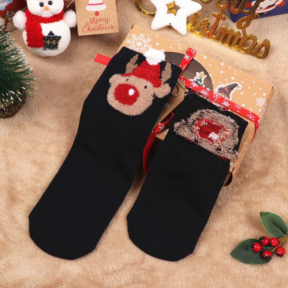 Cute Autumn Winter Elk Bear Xmas Gift Christmas Animals Socks Cartoon Stockings Colorful Cotton