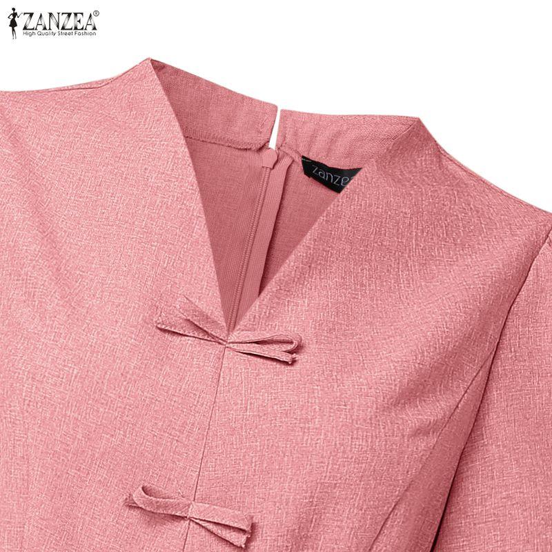 ZANZEA Women Elegant Casual V-Neck Short Sleeve A-line Dress