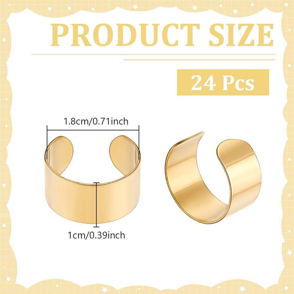24Pcs 304 Stainless Steel Cuff Rings, Open Rings, Wide Band Rings, Golden, Size 8, Inner Diameter: 18mm, 10mm
