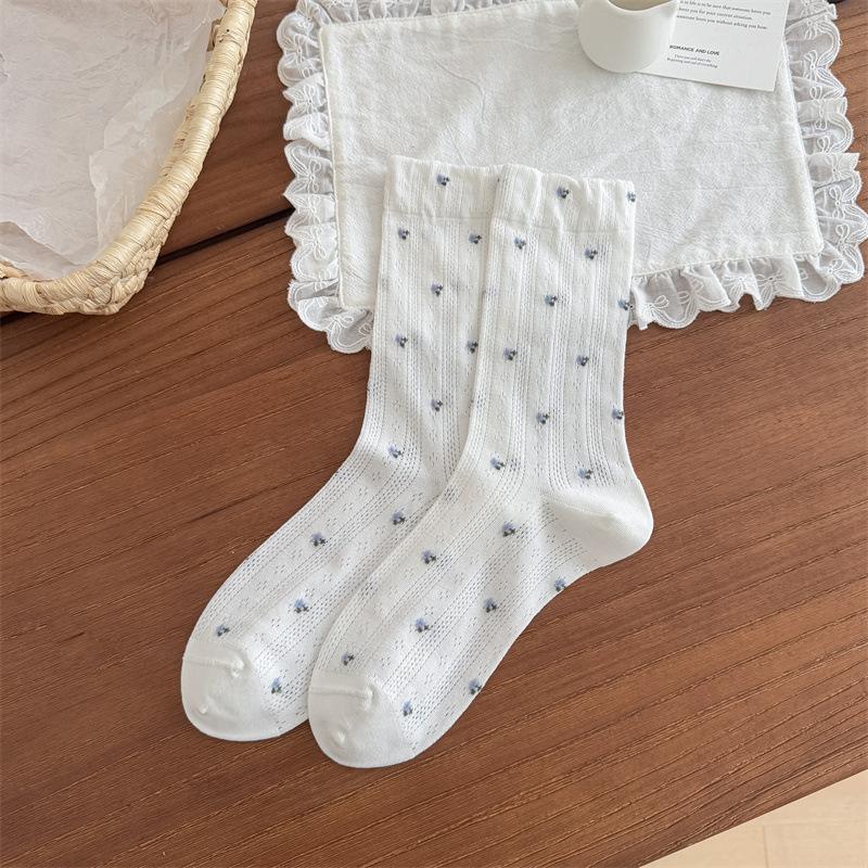 

Spring and Summer Children s Cotton Lightweight Mid-Calf Socks, Small Flowers, Sweet and Versatile Long-Term Socks 1 pair білий