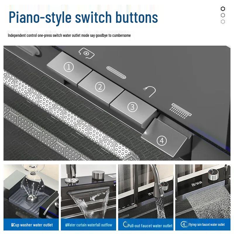 Large Handmade Black Honeycomb 304 Stainless Steel Kitchen Sink with Waterfall Design