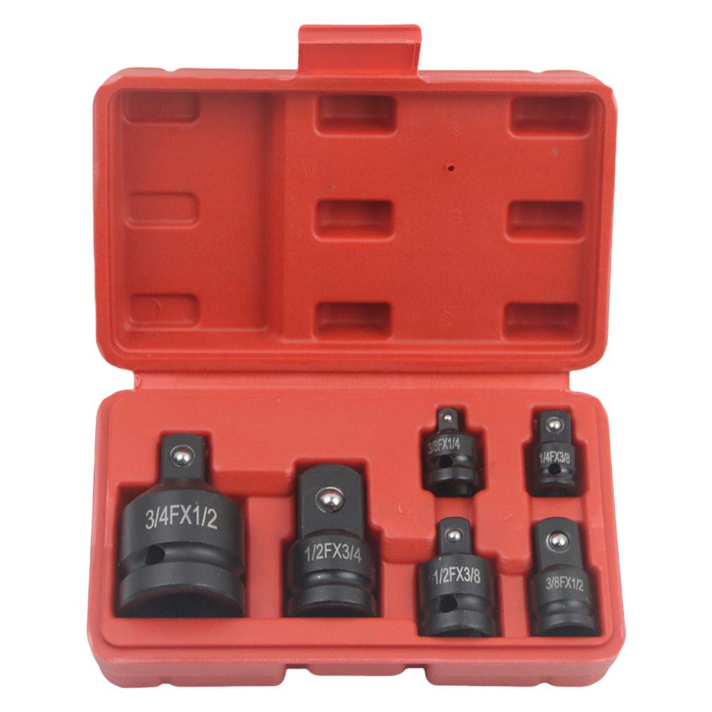 6Pcs Impact Socket Wrench Adapter Set 1/4 3/8 1/2 3/4inch Square Drive Adapter Reducer Spanner Hand Tool Kit with Case