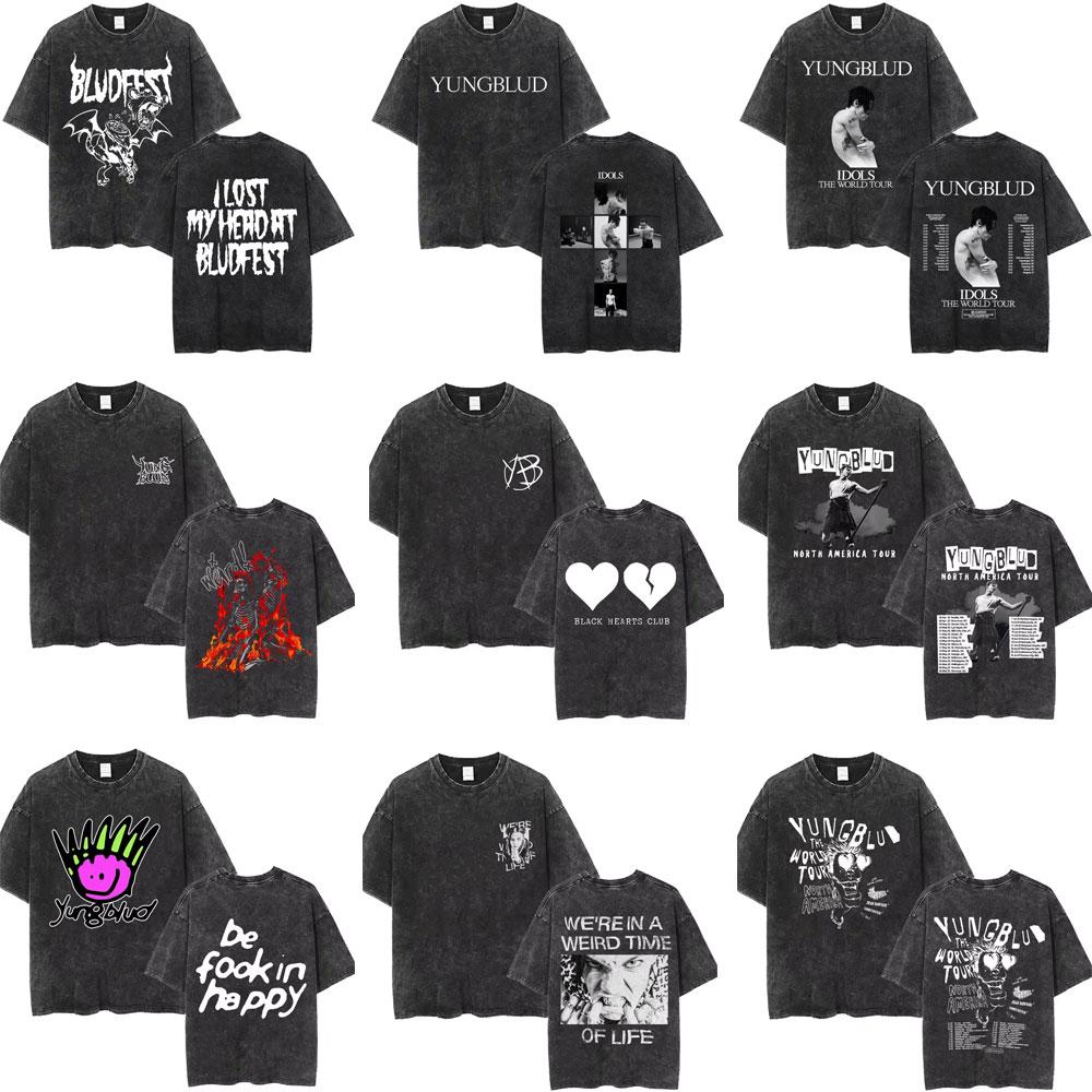 Gewaschenes Vintage Yungblud Bedrucktes T-Shirt Herren Damen Freizeit 100% Baumwolle Kurzarm Oberteile Unisex Hip Hop Alternative Rock T-Shirts