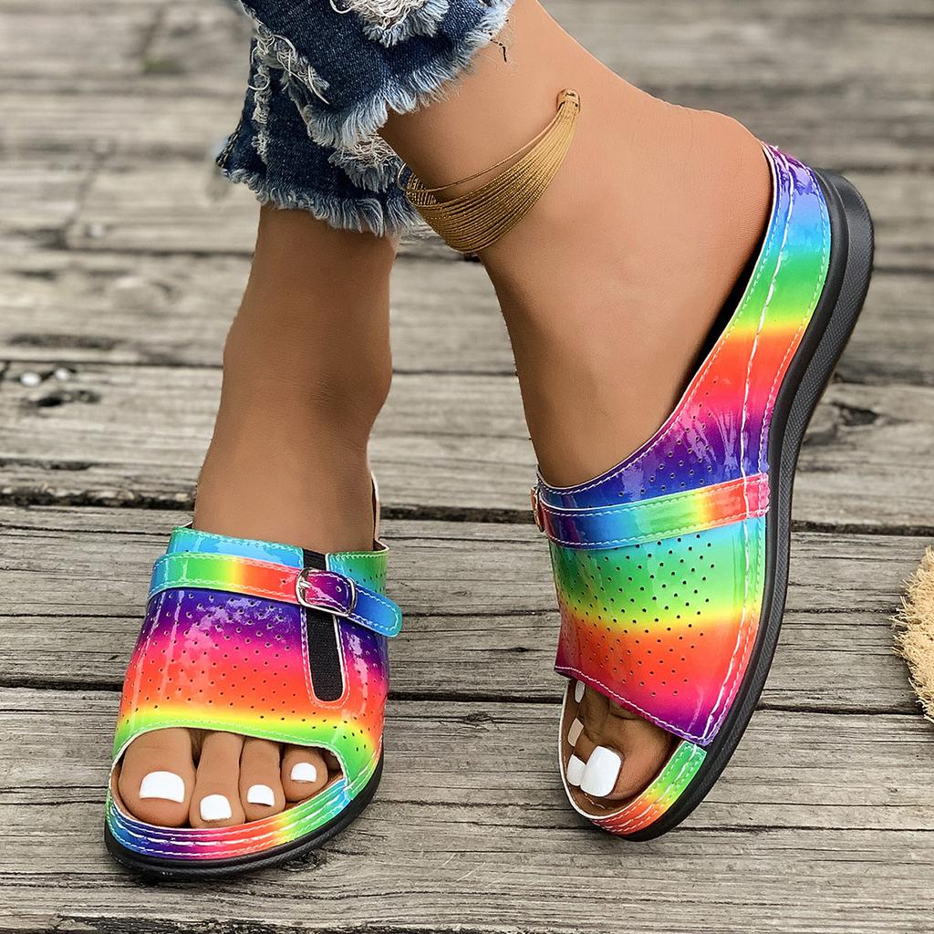Foreign trade summer new fashion casual thick-soled large-size cool slippers women's solid color hollow fish mouth women's sandals