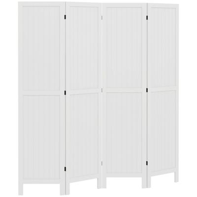 Wooden Screen Room Divider Indoor Partition Foldable 4 Wooden Panels 160 X 170 Cm White
