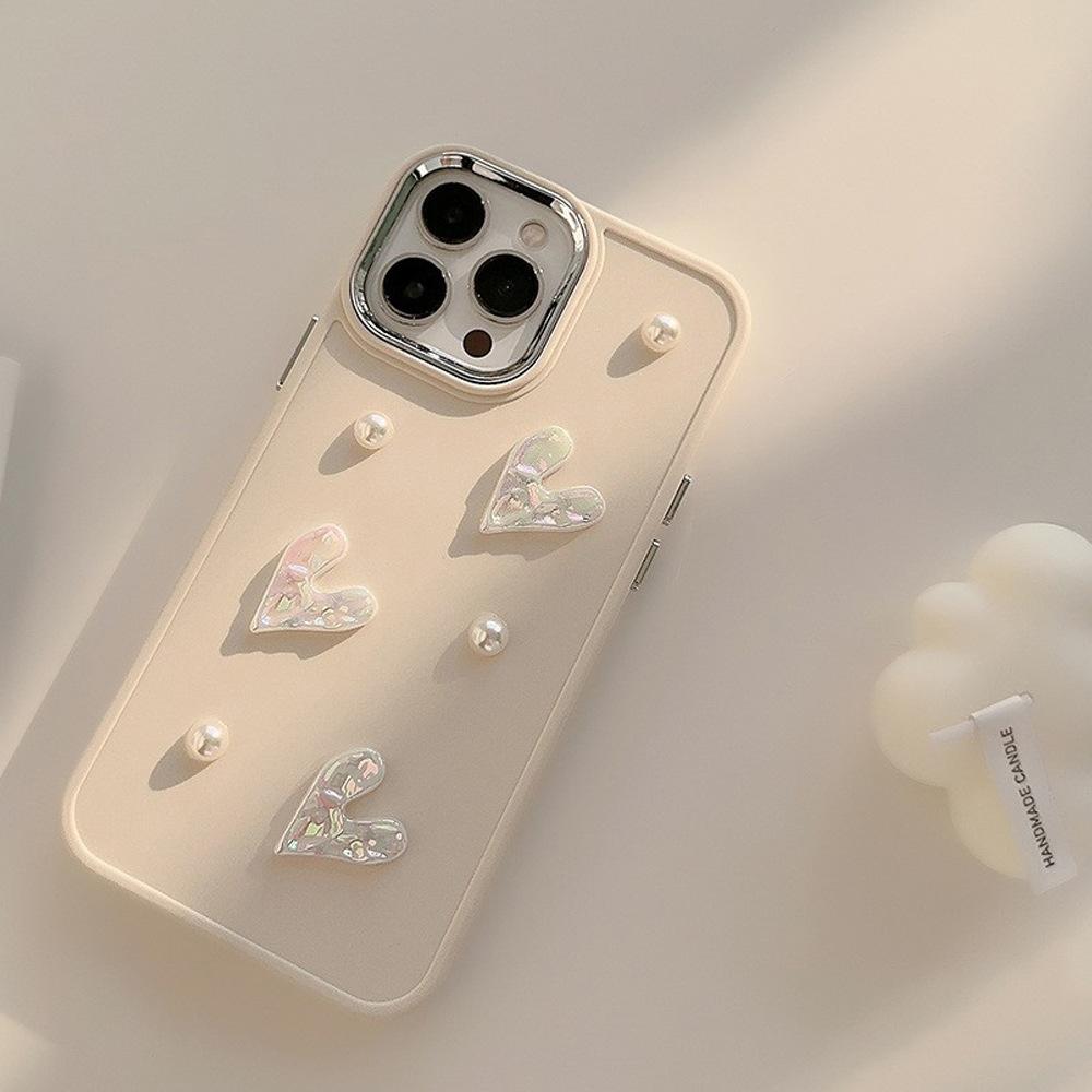 Three Dimensional Pearl Love Apple 17 Mobile Phone Case Iphone16 Laser 11 Suitable for 13promax Temperament 12 Soft 14