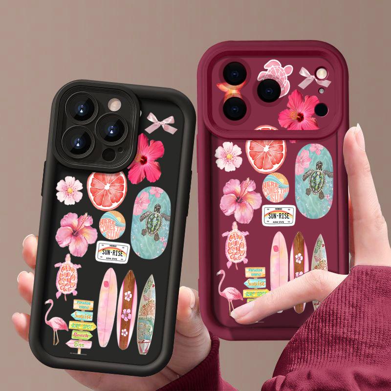 Flower Turtle Print Soft TPU Phone Case For iPhone Air 16e 17 16 15 14 Pro Max 13 12 Pro 15 16 14 Plus Shockproof Silicone Cover