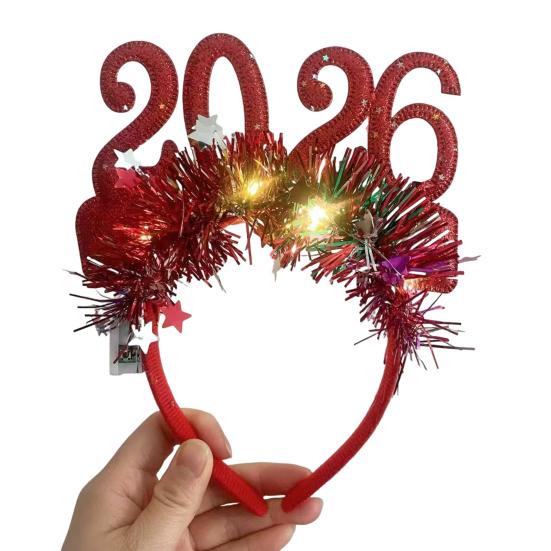 2026 Shiny New Year Hairband Glitter-Coated Headband Sparkling Numbers Design Hair Hoop Festive Hair Accessory