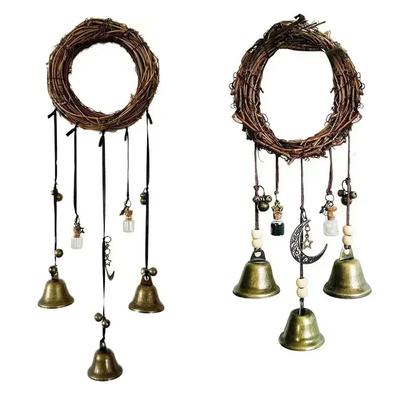 Décoration carillons éoliens en rotin pour jardin balcon Pour Portes avec clochettes en cuivre vintage bouteilles en verre ensemble de deux pièces