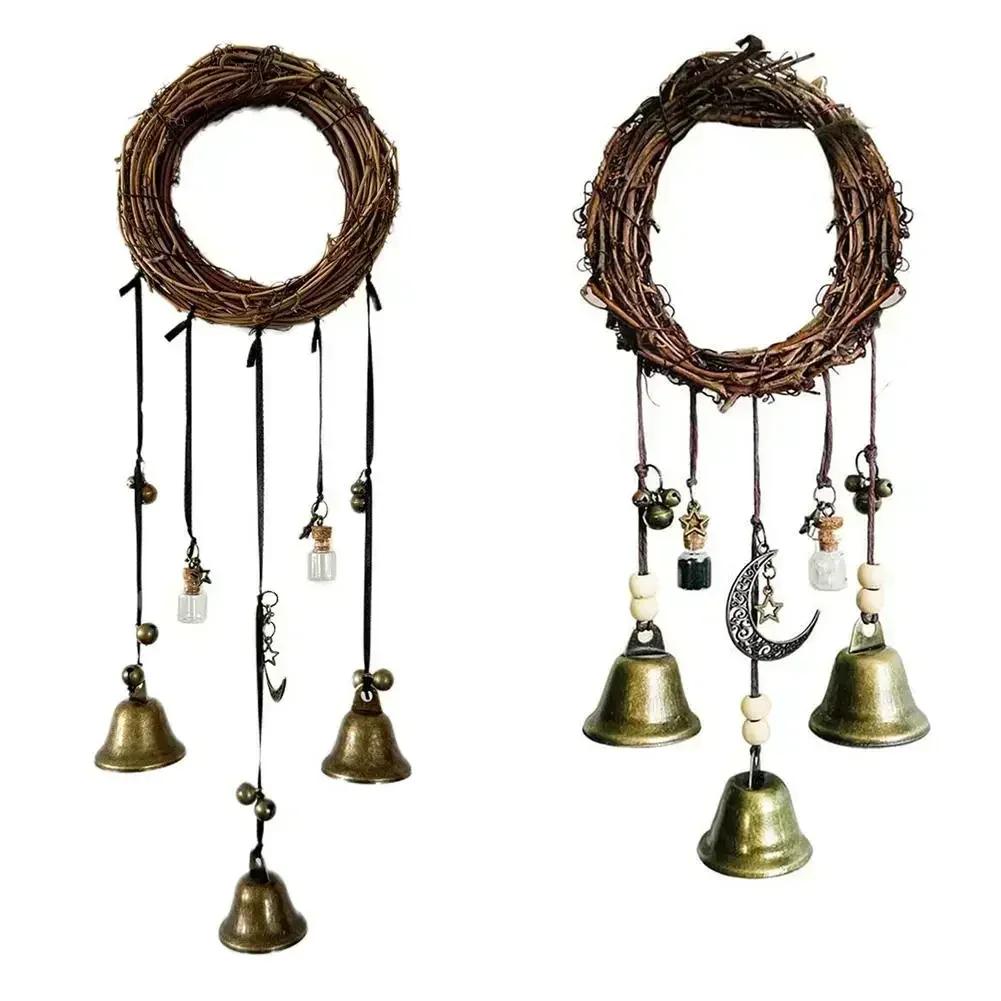 

Rattan wind chimes decoration for garden balcony For Doors with vintage copper bells glass bottles two pieces set China Mainland