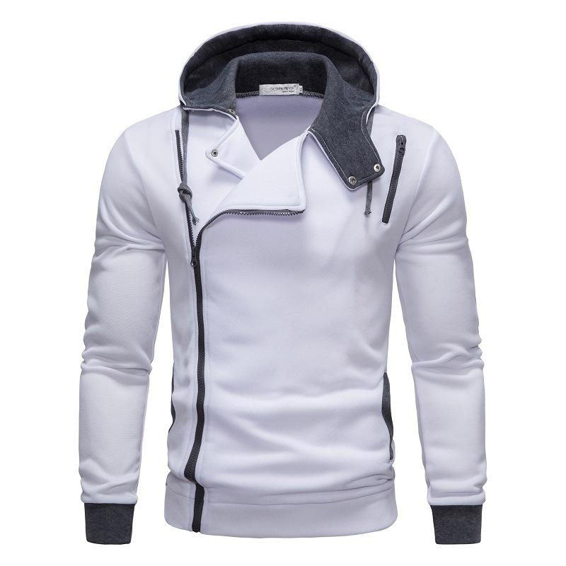 Autumn Zipper Asymmetric Top Men Polyester Long Sleeve Hooded Sweatshirt Plus Size