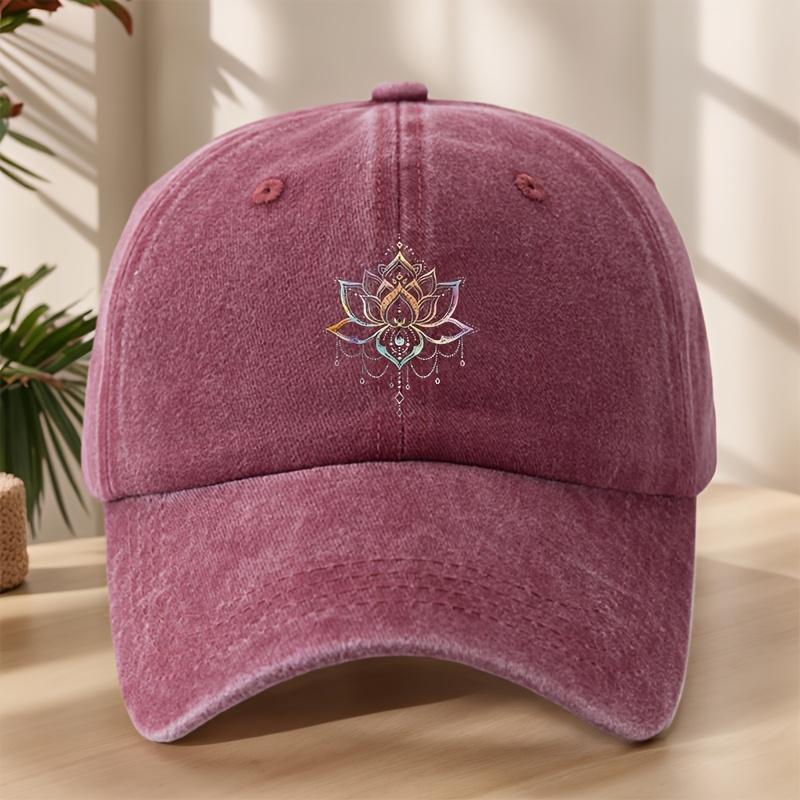 Vintage Versatile Cartoon Lotus Print Washed Vintage Soft Top Sunshade Baseball Cap Unisex Outdoor Universal Baseball Cap