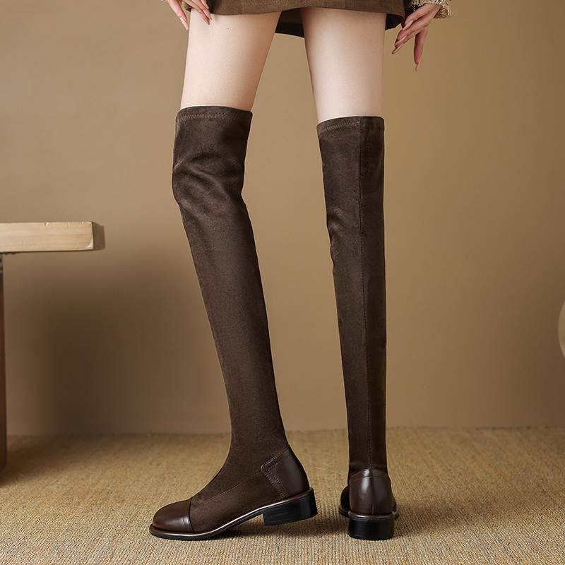 Krazing Pot Flock Autumn Winter Shoes Low Heels Size 43 Long Boots Slip On Stretch Over-the-knee Boots