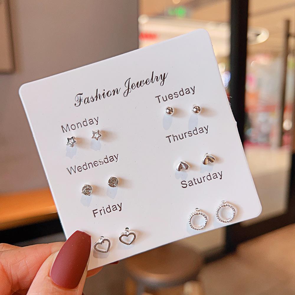 New small fresh one-week stud earrings set 1 pair combination Korean version sweet love bow fairy temperament earrings