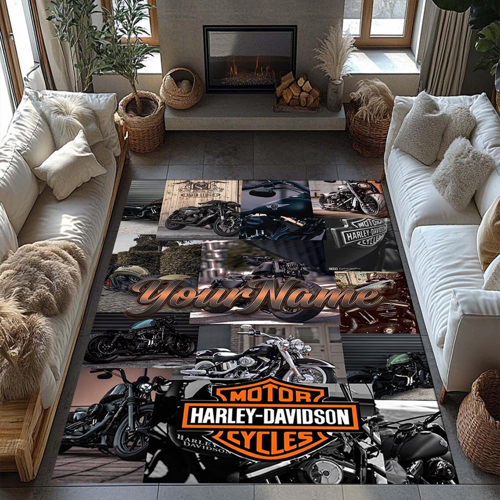 Harley-davidson Motorcycles Personalized Name Area Rug Perfect for Outdoor Bedrooms Foyer Living Rooms Anti-slip Rug Anime Office Decor