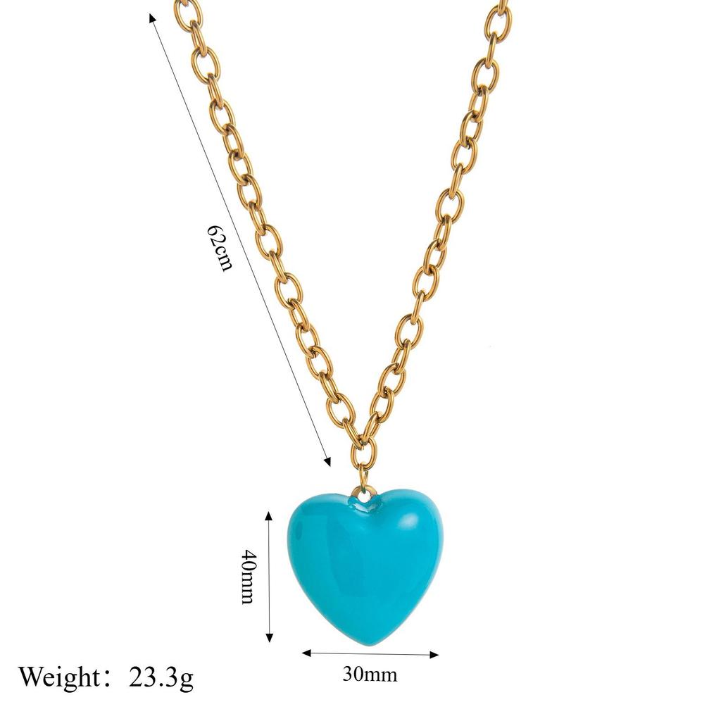 European Minimalist Heart Necklace: Titanium Steel, Colorfast, Drip Glaze, Retro 18K Gold Electroplated