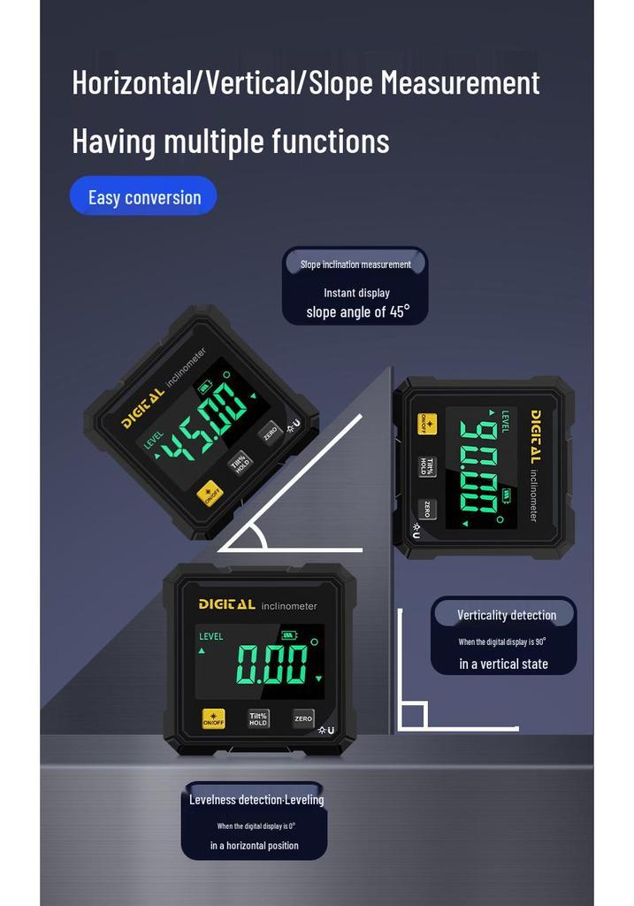Digital Display Dual Laser Inclinometer with Four-Sided Magnet