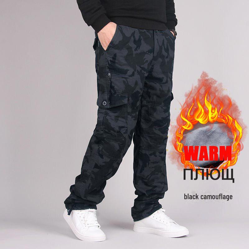 Men's Winter Plus Velvet Multi-Pocket Casual Work Pants - Trendy, Large Size, Thick Fat Trousers