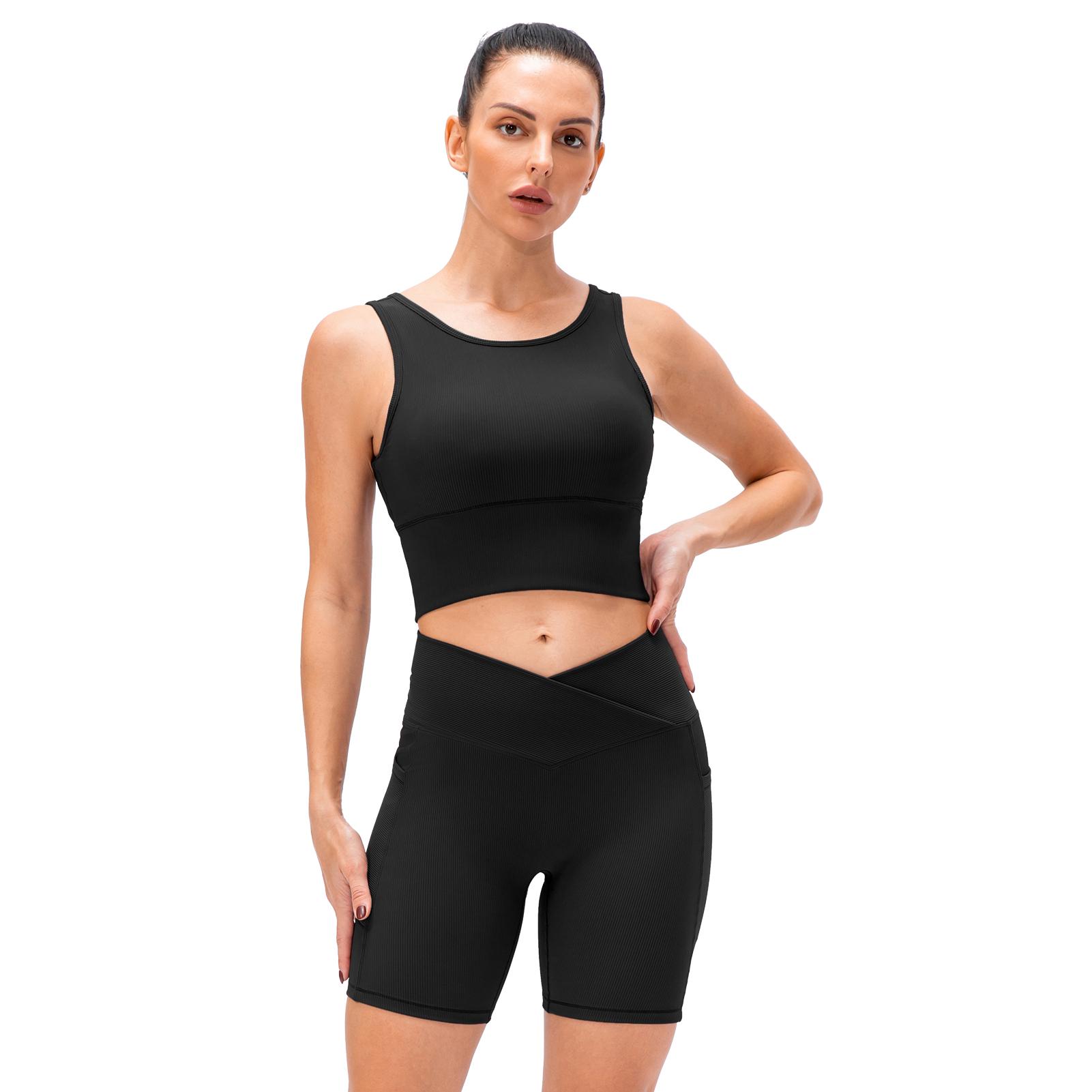 

Women 2 Piece Workout Sets Ribbed Crop Tank and High Waist Shorts Yoga Exercise Outfits