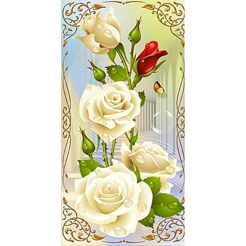 5D Needlework Diy Diamond Painting Cross Stitch Rose Diamond Embroidery Flower Vertical Print Round
