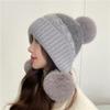 Wool hat for women, sweet and cute in autumn and winter, warm and cold hat, fashionable ear protection, plush and thickened cold-proof knitted hat.