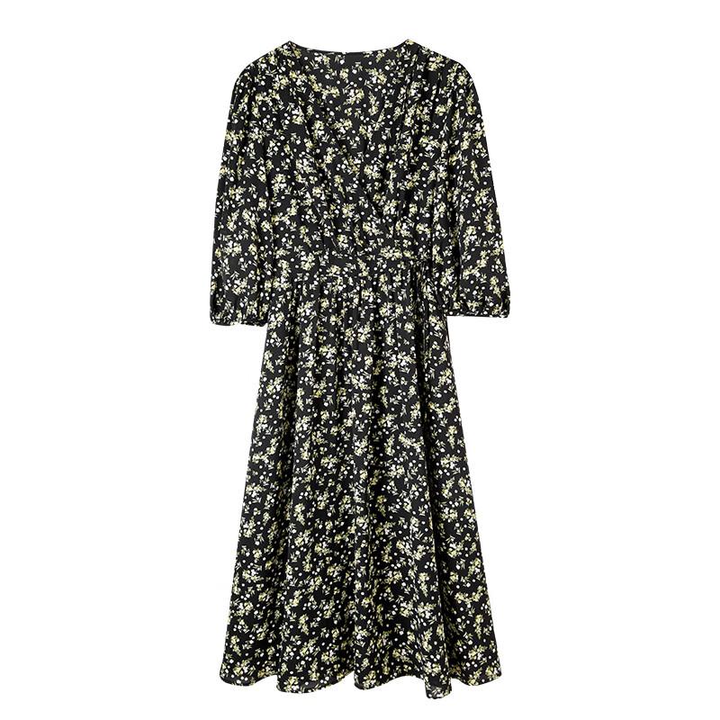Shangdu Bila Floral V-Neck A-Line Chiffon Midi Dress