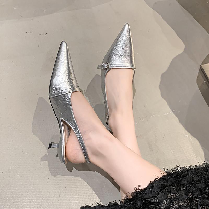 2025 Woman Sexy High Heels Women Sandals Summer Fashion Pointed Toe Low-heel Pumps Slingbacks Elegant Female Heeled Shoes