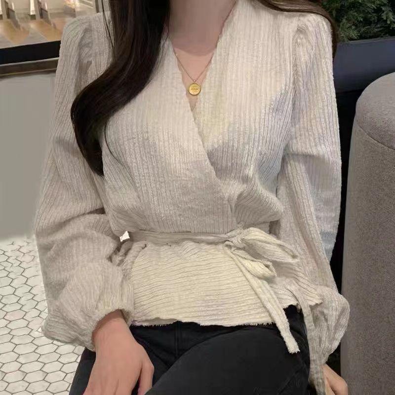 Chic Autumn/Winter Women's Waist-Gathering French Long Sleeve Shirt