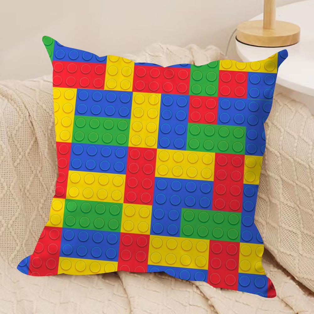 Building Blocks Deco Cushion Cover Soft Plush Fabric DoubleSided Printed Sofa Cushion Cover for All Seasons Home Decor Gift