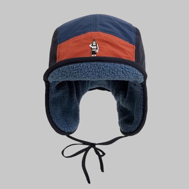 Embroidery Fleece Lined Hat Windproof Earmuff Trapper Hat for Adult Cold Weather