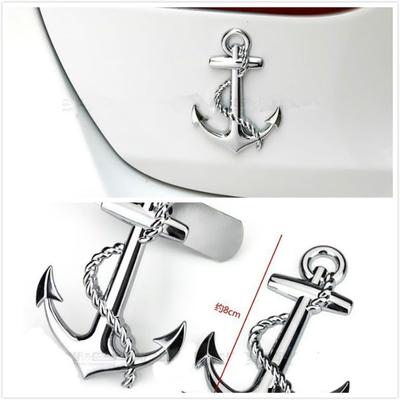 Chrome Boat Anchor Alloy Metal Car Body Side Rear Trunk Lid Sticker Emblem Badge